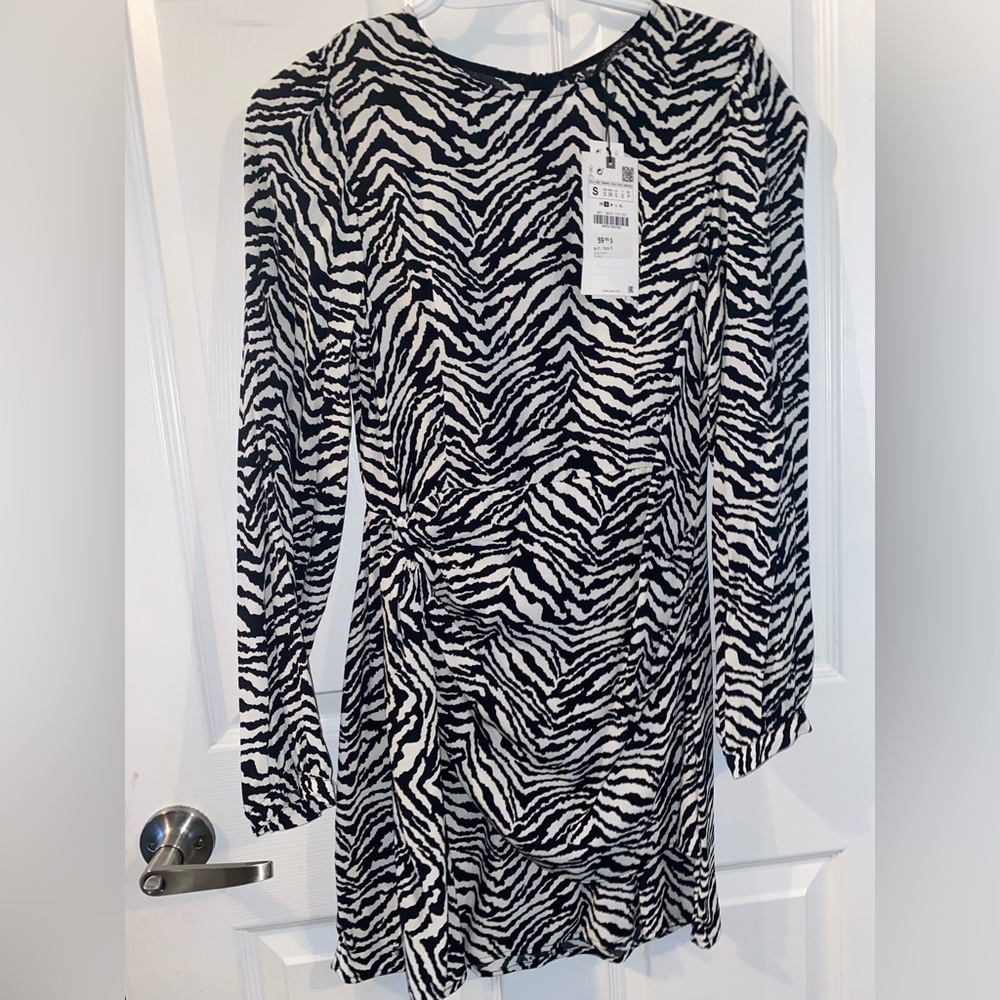 Zara Black and White Animal Print Dress